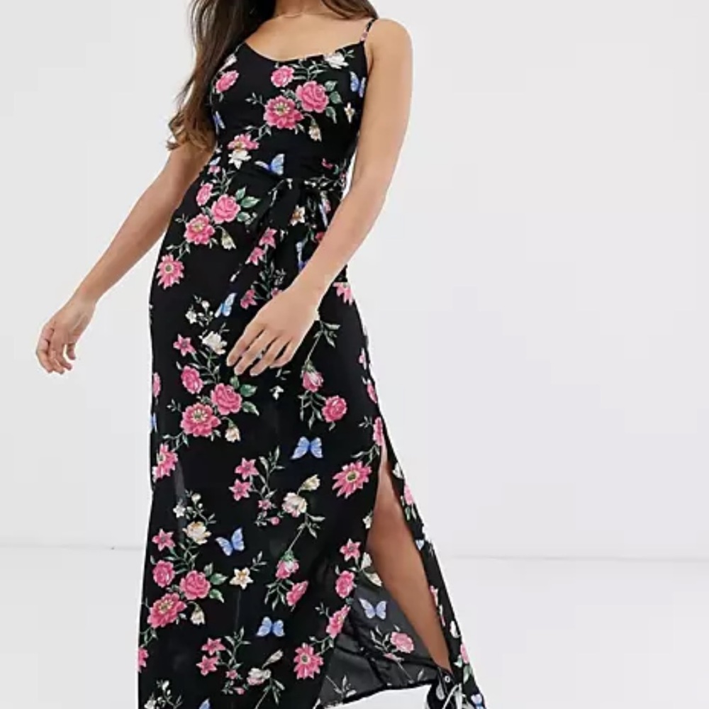 Parisian Petite cami strap maxi dress in black floral